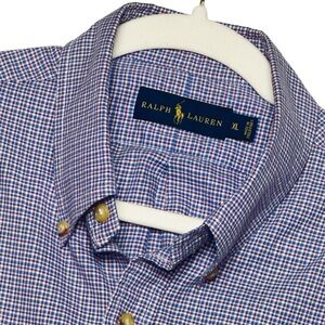 Polo Ralph Lauren XL Blue Maroon Mini Plaid Cotton Button DownLong Sleeve Shirt